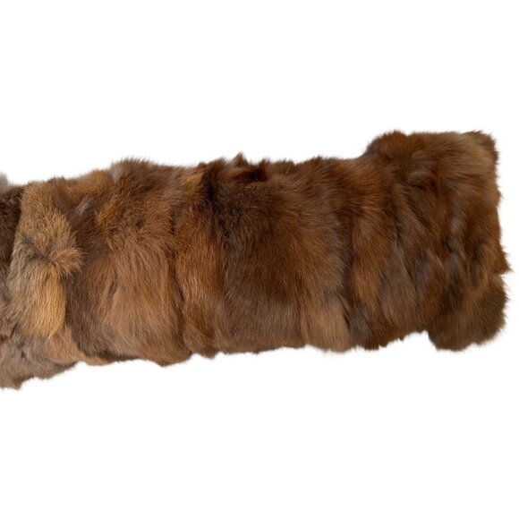 Genuine Rabbit Fur Lumbar Pillow leather Luxe Brown Real Fur Home Decor 42”x5” - Picture 6 of 9